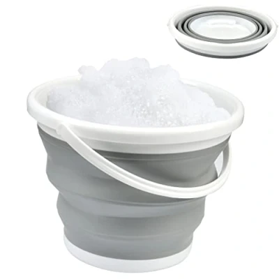 Immagine di CENBEN Secchio pieghevole per acqua da 5 l, in silicone pieghevole,design compatto, salvaspazio, ideale lavare, lavanderia, giardinaggio, pesca, grigio (26,5 x 19,5 15,5 cm)