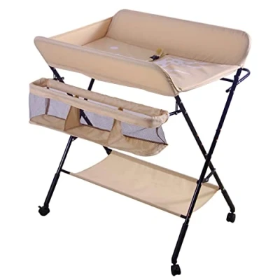 Immagine di Fasciatoio Pieghevole per Neonato con Struttura Stabile Portatile Scomparti Portaoggetti Tavolo da Massaggio Tasche a Rete e Salvaspazio Antibatterico (80*66*98 cm (rosa chiaro))