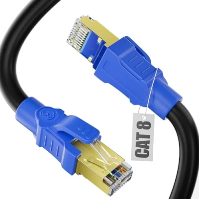 Immagine di Soibke Cavo Ethernet 2 Metri Cat 8, di Rete Gigabit 40Gbps 2000MHz Lan Alta Velocità Internet Schermato FTP Nero Patch per Router Modem