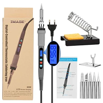 Immagine di IMAGE Saldatore Kit, con Display Digitale Della Temperatura a LED, 60W 220V Regolabile 180℃/356℉ 480℃/896℉ 5 Punte Differenti, Filo di Saldatura per Varie Riparazioni