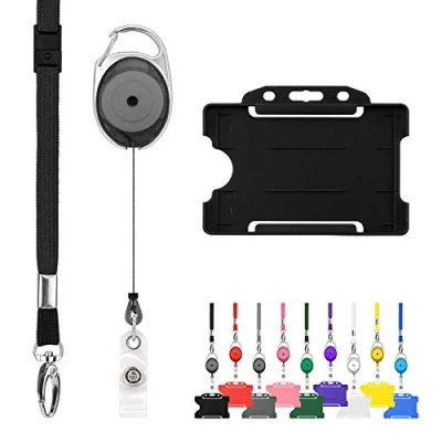 Immagine di LanyardsTomorrow Trio porta Badge e Bobina 1Pcs Set di cordino retrattile badge, confezione tripla con singolo, moschettone estensibile carta d&#039;identità rigido, colore nero