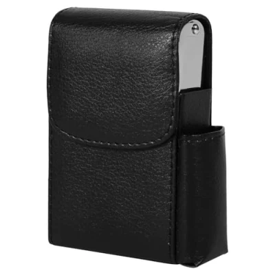 Immagine di HERCHR Porta Sigarette con Accendino, Portasigarette in Pelle PU Borsa più Leggera, Custodia per Tabacco, Donne e Uomini, Sigarette, Sigaretta (Nero)