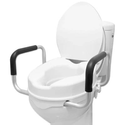 Immagine di PEPE Rialzo WC per Anziani con Braccioli (10 cm di altezza), Coperchio, Bagno Disabili, Alzawater Anziani, Universale, Sollevatore Bianco.
