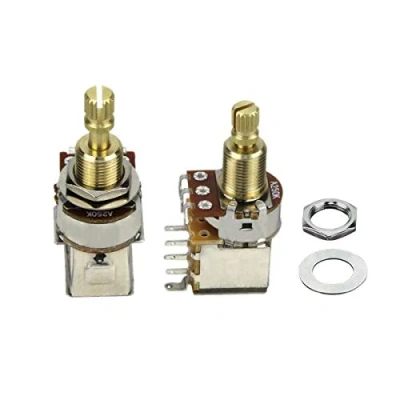 Immagine di FLEOR 2PCS Potenziometro per interruttore a pressione chitarra A250K Pot Audio Taper Copper Long Split Shaft elettrica Parte basso