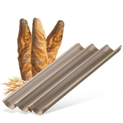 Immagine di Zenker 3 teglie per baguette Teglia perforata croccanti Rivestimento antiaderente che impedisce l&#039;incollaggio Resistente al calore fino a +230C, 38,5 x 25 cm