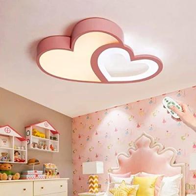 Immagine di LED Luci Per Bambini Cartoon Lampade Da Soffitto Moderne Design A Forma Di Cuore Paralume in Acrilico Plafoniera Soggiorno Camera Letto Dimmerabile Con Telecomando Lampadari Ragazza,Rosa