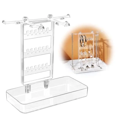 Immagine di Porta Collane Tavolo,Espositore Collane,Porta Orecchini,Multifunzionale organizzatore gioielli con Base Portaoggetti in Acrilico per Collane, Anelli, Orecchini, Bracciali, Orologi e Accessori