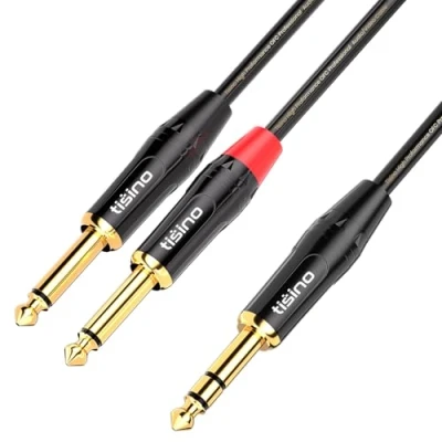 Immagine di Tisino Cavo Jack Splitter a Y 6.35mm TRS Stereo Doppio TS Mono Send e Return Insert Patch Cord Per Altoparlanti, Mixer Audio 2M