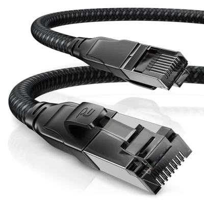 Immagine di CSL Cavo di rete Cat 8.1 40 Gbits 3 m Cappotto cotone Black Series patch LAN RJ45 Gigabit Ethernet Cable 40000 Mbits schermatura S/FTP PIMF compatibile con 6 7