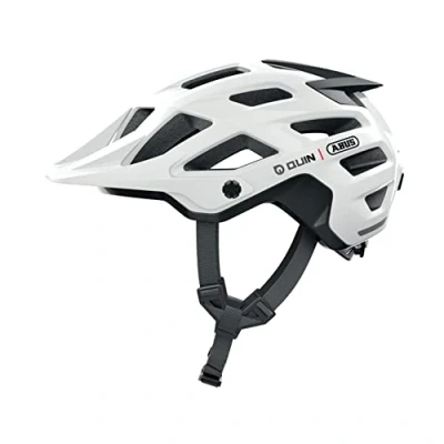 Immagine di ABUS casco MTB Moventor 2.0 QUIN da bici intelligente con Bluetooth, rilevamento delle cadute e sistema di allarme SOS unisex bianco lucido, M