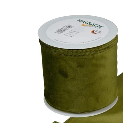 Immagine di Floristrywarehouse Nastro in tessuto di velluto verde natalizio, largo 10,2 cm, su rotolo 9 m, bordo cablato