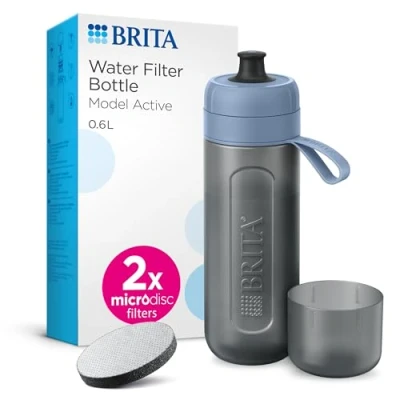 Immagine di BRITA Borraccia filtrante Attivo Blu Scuro (0,6 L) riduce Cloro, Particelle Belle ≥ 15 µm, Alcuni pesticidi, erbicidi e ormoni. Conserva I minerali come Calcio Magnesio