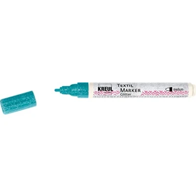 Immagine di Kreul 92666 Marcatore Tessile Medio Turchese, Pennarello semiopaco Effetto Glitter, Larghezza del Tratto da 2 a 4 mm Circa, per Tessuti Chiari e Scuri, Colore Turquoise, Medium,