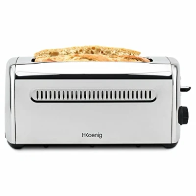 Immagine di H.Koenig Tostapane Speciale per Baguette 2 Fette TOAS32 Ampie fessure da 40mm, Acciaio inox, 7 livelli di doratura, Scongelamento, Tostatura Veloce e uniforme, Pane, focacce, bagel, baguette, 1500W