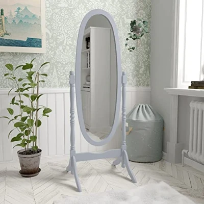 Immagine di Vida Designs Nishano specchio ovale a figura intera free standing in legno Cheval girevole per camera da letto corridoio comò grigio
