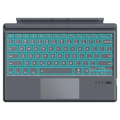 Immagine di MoKo Tastiera Bluetooth Wireless Compatibile con Microsoft Surface Pro 7 Plus/Pro 7/Pro 6/Pro 5/Pro 4/Pro 3, Ricaricabile a Forbici Trackpad e Retroilluminazione di Colori, Grigio Scuro
