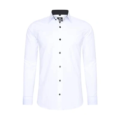 Immagine di Rusty Neal Camicia da uomo di alta qualità, slim fit, a maniche lunghe, elasticizzata, contrasto, per il tempo libero, bianco/nero, XXL
