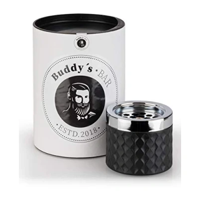 Immagine di Buddy&#039;s Bar posacenere Antivento Romeo, di Alta qualità in Vetro con Chiusura a baionetta, Metallo Cromato Effetto Smerigliato, 9,5 cm x 8 Nero Opaco
