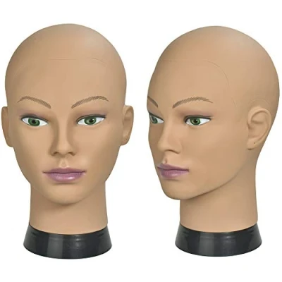 Immagine di Testa di manichino da allenamento femminile calva per acconciature e display con morsetto incluso