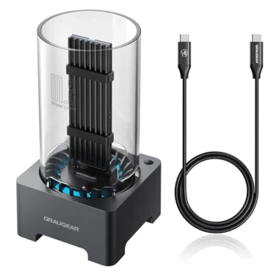 Immagine di GRAUGEAR docking station SSD M.2 NVMe da 40 Gbps, base esterna USB4 con ventola di raffreddamento, supporto UASP Trim, compatibile Thunderbolt 4/3, chip ASM2464PD [G M2DK U4 40G]