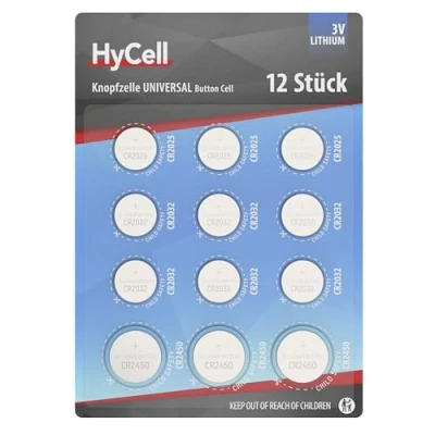 Immagine di HyCell Set pile a bottone al litio 12 pezzi, CR2025 CR2032 CR2450, lunga durata