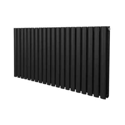Immagine di Radiatore a colonna ovale 600 mm x 1200mm Designer Doppio pannello Termosifone Nero Acciaio Inclusi Spazzola per la pulizia Kit di fissaggio e staffe