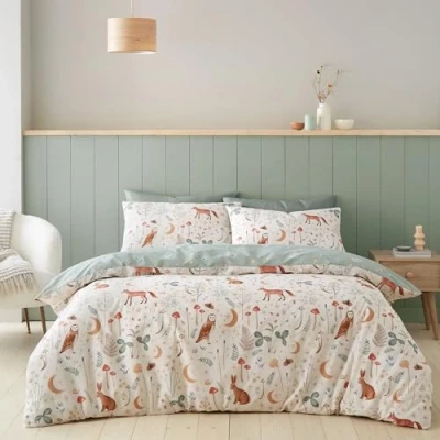 Immagine di Catherine Lansfield Enchanted Twilight Animals Set copripiumino matrimoniale reversibile con federe, colore: naturale