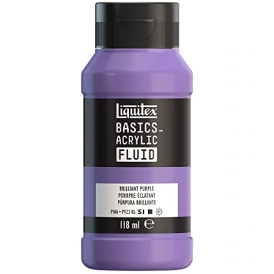 Immagine di LIQUITEX 8870394 Basics Fluid, pitura acrilica di consistenza fluida, asciugatura rapida, resistente alla luce, impermeabile, a base d&#039;acqua, flacone da 118 ml, Porpora Brillante