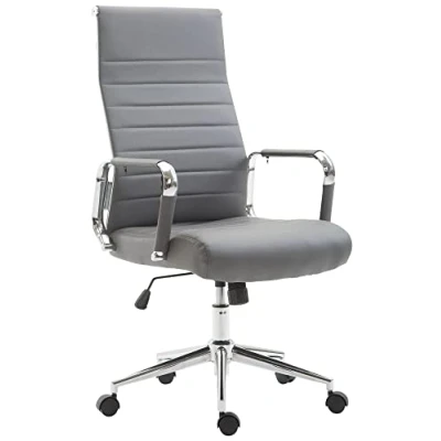 Immagine di CLP Sedia Ufficio Girevole Kolumbus In Similpelle I Scrivania Alto Schienale Studio Regolabile, Colore:grigio