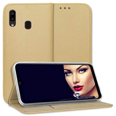 Immagine di mtb more energy® Custodia Cover Bookstyle per Samsung Galaxy A20e (SM A202, 5.8&#039;&#039;) oro pelle sintetica Portafoglio protettiva Wallet Case