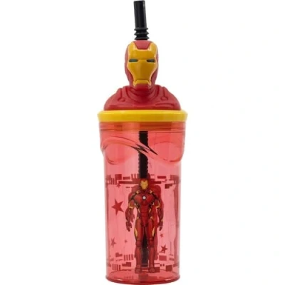 Immagine di CARTOON Bicchiere con cannuccia personaggio 3D in plastica riutilizzabile BPA Free capacità 360 ml (Iron Man (1))