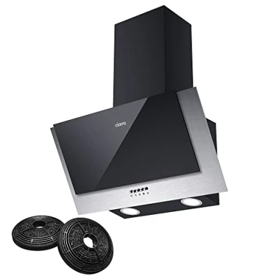 Immagine di CIARRA Classe a cappa Aspirante inclinata 60cm CBCB6736C da cucina parete 350 m3/h 3 livelli con filtro carboni CBCF002X2 Evacuazione Riciclaggio Nero