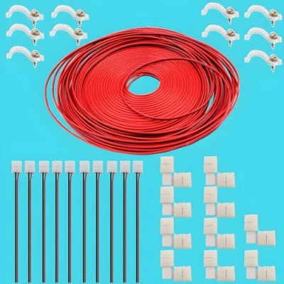 Immagine di 3528 Kit connettore striscia LED a 2 pin da 8 mm Include 10 x Treccia, 10x connettori L, Cavo prolunga 32,8 piedi, 20 strisce