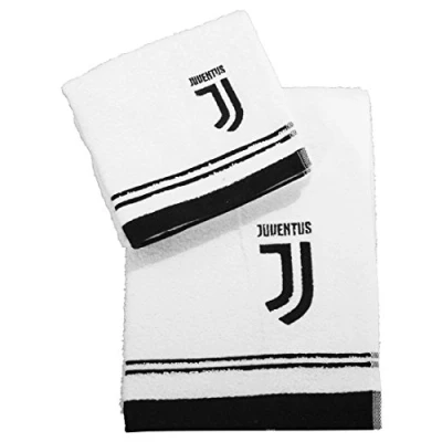 Immagine di Juventus Set Spugna Coppia 2 Pezzi 1+1 OSPITE 40 x 60 + Asciugamano 100 Asciugamani 100% di Puro Cotone Bianco Nero