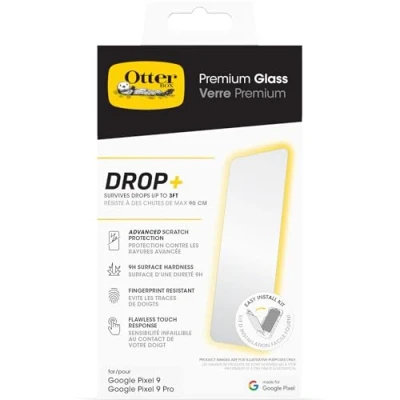 Immagine di OtterBox Pellicola protettiva in Vetro temperato Premium per Google Pixel 9 / Pro, Protezione a rotture avanzata, graffi e cadute da 0.9m