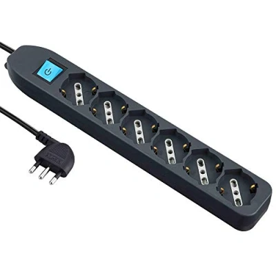 Immagine di Electraline 62074 Multipresa 6 posti Polivalenti P40(Schuko + 10/16A) con Interruttore Cavo 1,5 m Nero
