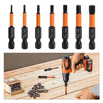 Immagine di 7pcs 50mm Hex Allen Power Bit Set, Punte per Trapano con Chiave a Brugola Magnetica H1.5 H6, Phillips Testa Cacciavite S2 Acciaio Alta Lega