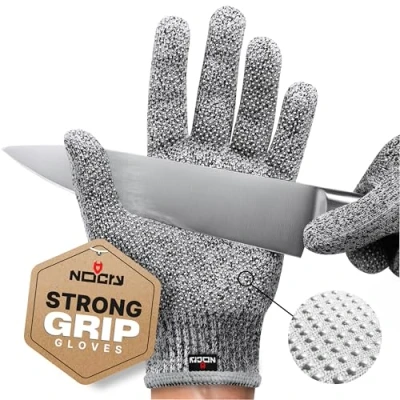 Immagine di Nocry Cut, guanti resistenti con Microdots dalla presa sicura e protezione da tagli di livello 5 Vestibilità. Per uso alimentare. Include un eCookbook (lingua italiana non garantita)., Grey