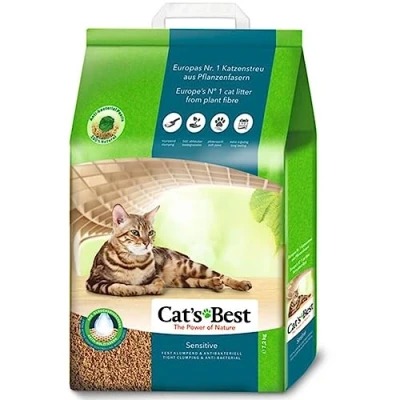 Immagine di Cat&#039;s Best Lettiera per gatti sensibile, 100% vegetale, resistente e antibatterica, realizzata con fibre di legno attive raffinate, appositamente progettata sensibili, 7,2 kg/20 l