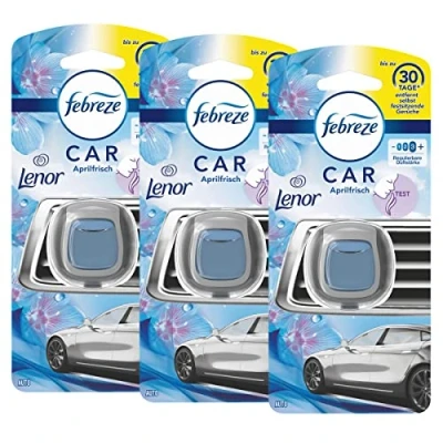 Immagine di Febreze Deodorante per Auto Lenor April Fresco, Starter Set (Confezione da 3), Profumo Contro Gli odori, Auto, Alternativa all&#039;albero profumato, distributore di