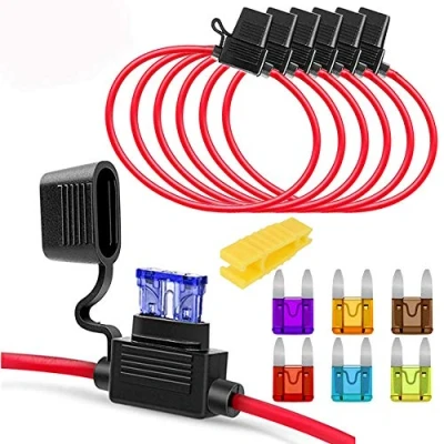 Immagine di Gebildet 6pcs 32V 20A 16AWG Portafusibile di Piccolo Lame,ATC In Line con un Cappello,Protezione Sovraccarico,con Fusibile Piccolo(3A/5A/7.5A/10A/15A/20A)