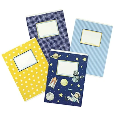 Immagine di PaPIerDraCHeN 4 quaderni di alta qualità per bambini DIN A5 a righe e quadretti 32 pagine motivo astronauta iniziare la scuola gli studenti delle elementari set numero 5 16 fogli