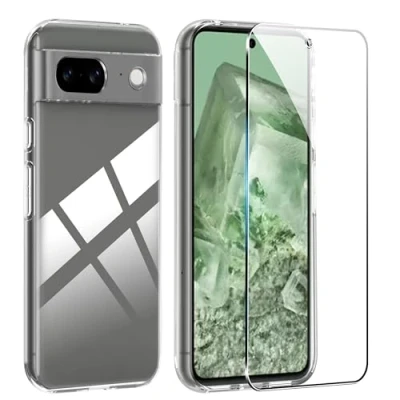 Immagine di FDHYFGDY Cover per Google Pixel 8a Custodia + 1 pezzo Vetro Temperato, cellulare in TPU antiurto trasparente, protettiva sottile silicone morbido