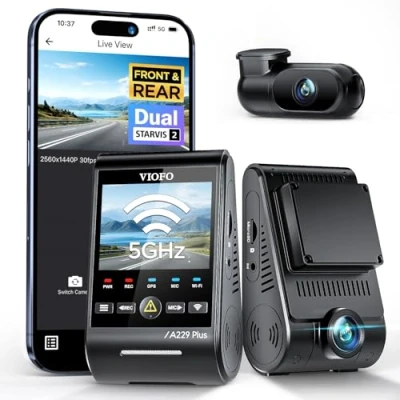 Immagine di VIOFO A229 Plus 2K + Dual STARVIS 2, dash cam anteriore e posteriore HDR, controllo vocale fotocamera per auto WiFi Wi Fi da 5 GHz, GPS ultra preciso, visione notturna eccellente 2.0