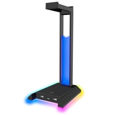 Immagine di Speedlink EXCELLO NX Supporto Cuffie Porta Gaming RGB con 9 Modalità di illuminazione, hub USB 2.0 3 porte, 1 C e 2 A, illuminati LED Effetto, per Scrivania, nero
