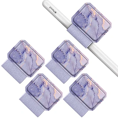 Immagine di FINTIE 4 Pezzi Portapenne Autoadesivo Compatibile con Apple Pencil Pro, (USB C) &amp; 2a/1a Gen e Penna Stilo Elastico Pen Holder per Tablet, Notebooks, Calendario, Lilla