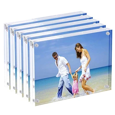Immagine di AMEITECH Acrilico Cornice Portafoto, 9 x 13 cm Trasparente Doppio Magnetico, Desktop Frameless Cartolina Display Confezione da 5