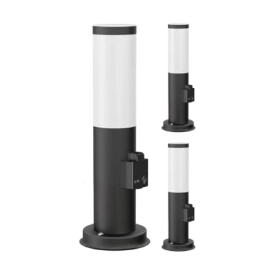 Immagine di ledscom.de 3 pezzi luce di sentiero/luce bitta/luce giardino PORU per esterni, IP44, 39 cm, nero, 1x E27 max. 40W, presa corrente