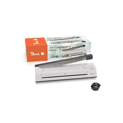Immagine di Peach PBP420 plastificatrice 4 in 1, formato A3, con rotella angolare, cutter, pellicole di laminazione, ABS, pronta 3 5 minuti, 2 x 125 mic, 250 mm/min, a caldo e freddo