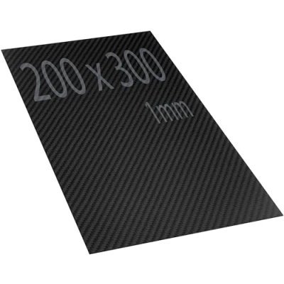 Immagine di Piastra in fibra di carbonio, 200 x 300 mm. 1 mm spessore. Foglio carbonio 3K opaco. Resistente e elevata durezza, per taglio CNC. da